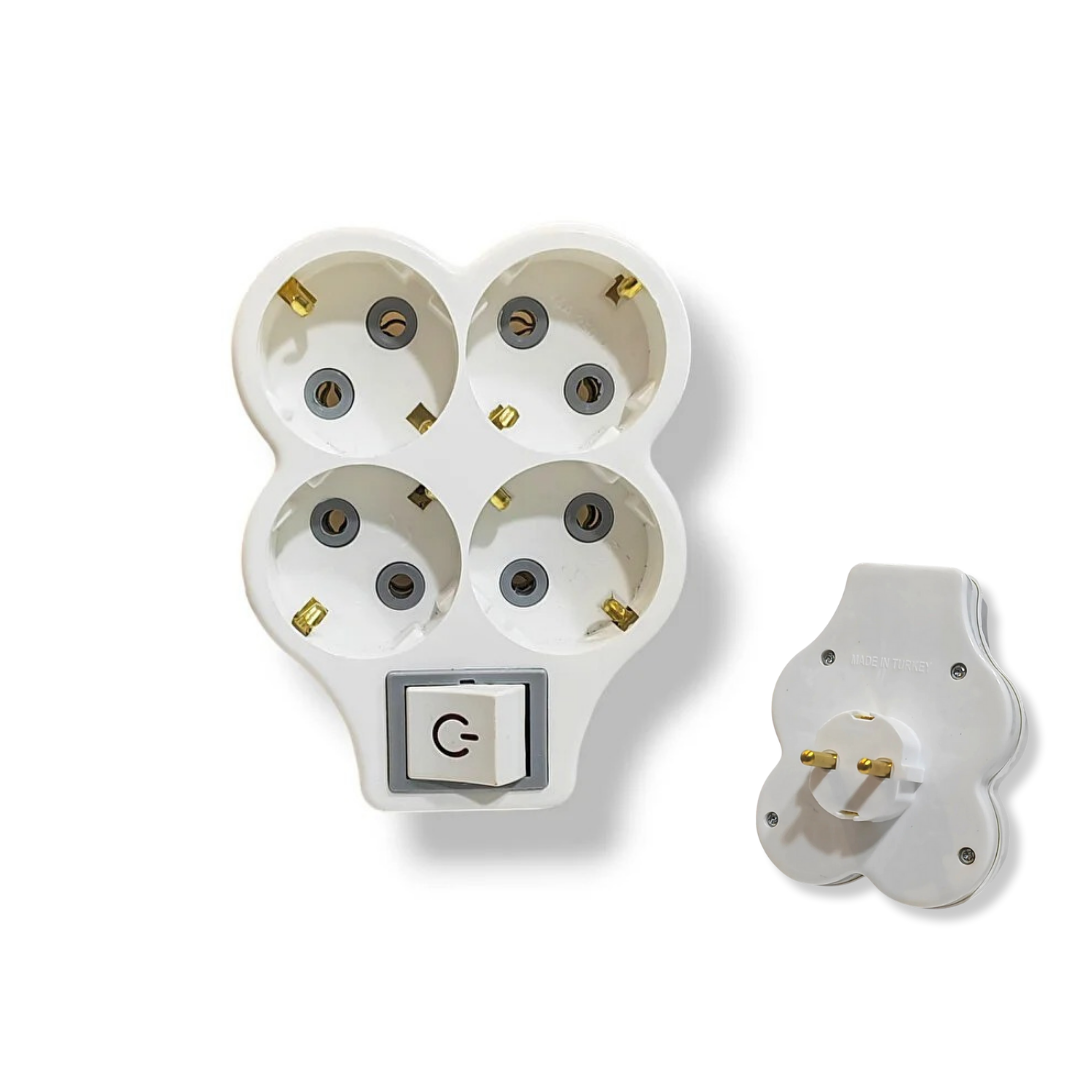 Ekodizayn Anahtarlı Topraklı Golyat 4’lü Priz Çoğaltıcı